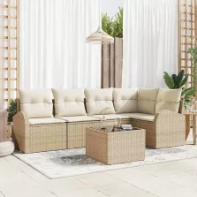   vidaXL Kerti Kanapé Szett párnával 6 pcs Bézs és fehér Poli rattan