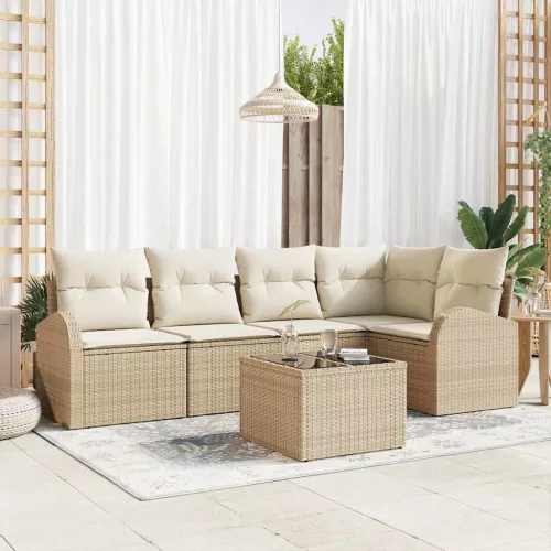 vidaXL Kerti Kanapé Szett párnával 6 pcs Bézs és fehér Poli rattan