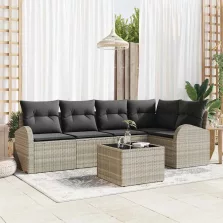   vidaXL Kerti Kanapé Szett párnával 6 pcs Világosszürke Poli rattan