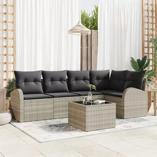 vidaXL Kerti Kanapé Szett párnával 6 pcs Világosszürke Poli rattan
