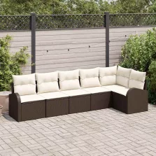  vidaXL Kerti Kanapé Szett párnával 6 pcs Barna és fehér Poli rattan