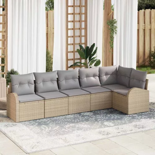 vidaXL Kerti Kanapé Szett 6 pcs bézs és világosszürke Poli rattan