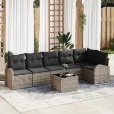   vidaXL Kerti Kanapé Szett párnával 7 pcs Szürke Poli rattan