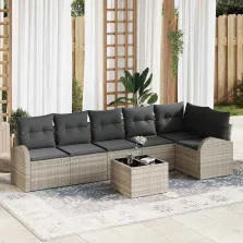   vidaXL Kerti Kanapé Szett párnával 7 pcs Világosszürke Poli rattan