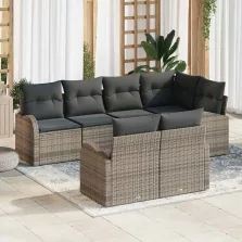   vidaXL Kerti Kanapé Szett párnával 7 pcs Szürke Poli rattan