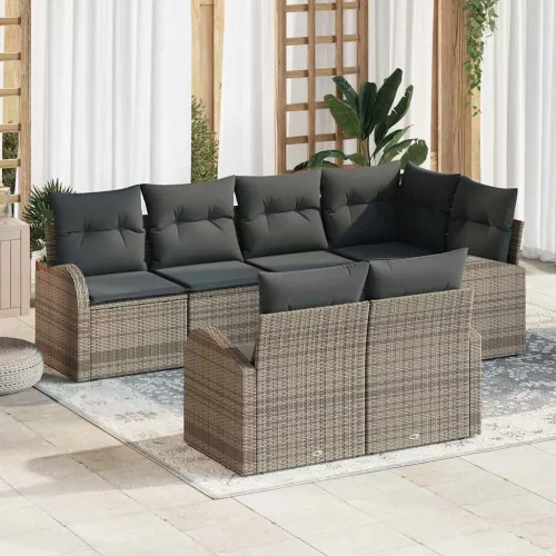 vidaXL Kerti Kanapé Szett párnával 7 pcs Szürke Poli rattan