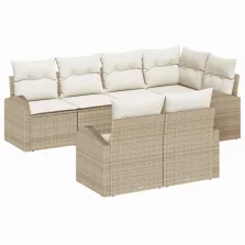   vidaXL Kerti Kanapé Szett párnával 7 pcs Bézs és fehér Poli rattan