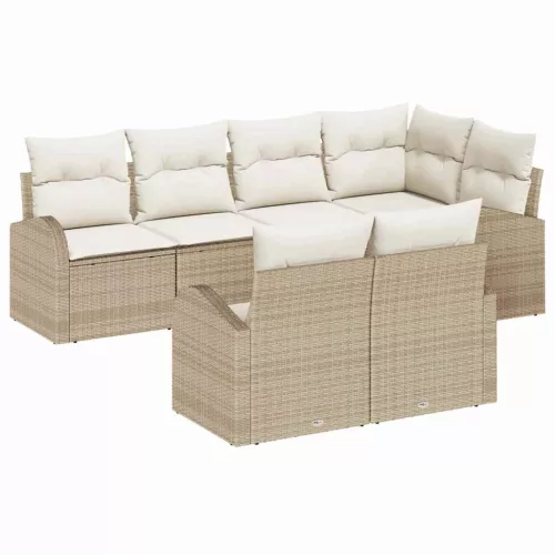 vidaXL Kerti Kanapé Szett párnával 7 pcs Bézs és fehér Poli rattan