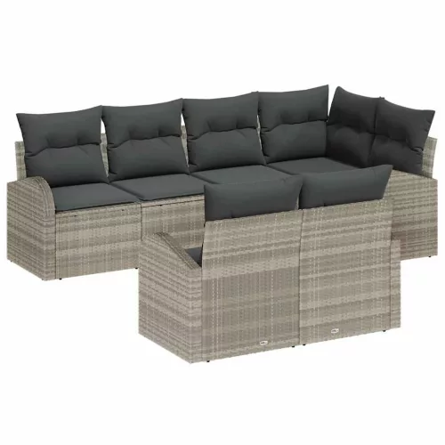 vidaXL Kerti Kanapé Szett párnával 7 pcs Világosszürke Poli rattan