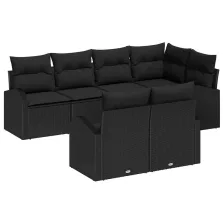   vidaXL Kerti Kanapé Szett párnával 7 pcs Fekete Poli rattan