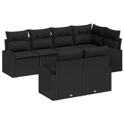 vidaXL Kerti Kanapé Szett párnával 7 pcs Fekete Poli rattan