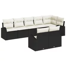   vidaXL Kerti Kanapé Szett párnával 8 pcs Fekete és fehér Poli rattan