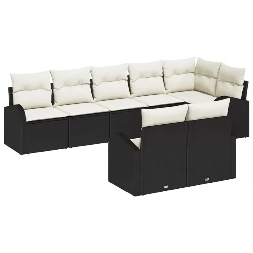 vidaXL Kerti Kanapé Szett párnával 8 pcs Fekete és fehér Poli rattan