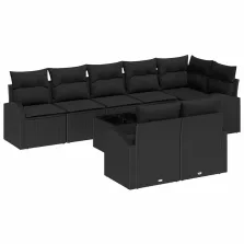   vidaXL Kerti Kanapé Szett párnával tárolóval 9 pcs Fekete polirattan