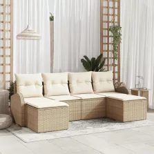   vidaXL Kerti Kanapé Szett párnával 6 pcs Bézs és fehér Poli rattan