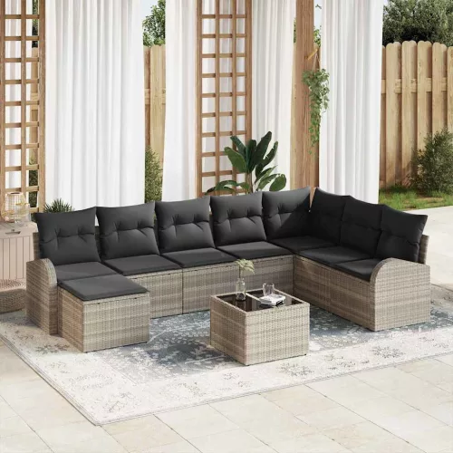 vidaXL Kerti Kanapé Szett párnával 9 pcs Világosszürke Poli rattan