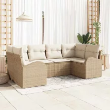   vidaXL Kerti Kanapé Szett párnával tárolóval 6 pcs Bézs Poli rattan