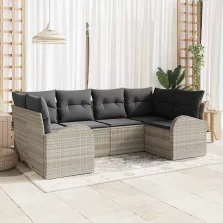   vidaXL Kerti Kanapé Szett párnával 6 pcs Világosszürke Poli rattan