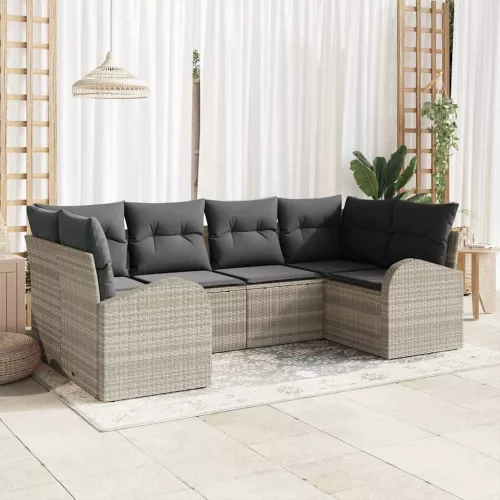 vidaXL Kerti Kanapé Szett párnával 6 pcs Világosszürke Poli rattan