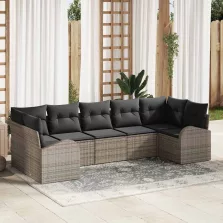   vidaXL Kerti Kanapé Szett párnával 7 pcs Szürke Poli rattan