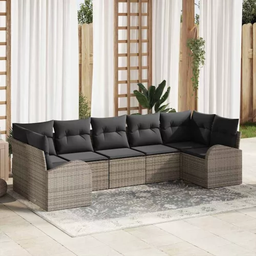 vidaXL Kerti Kanapé Szett párnával 7 pcs Szürke Poli rattan