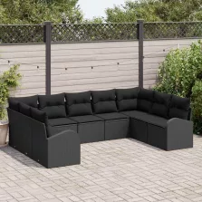   vidaXL Kerti Kanapé Szett párnával 9 pcs Fekete Poli rattan