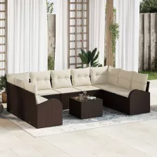   vidaXL Kerti Kanapé Szett párnával 10 pcs Barna és fehér Poli rattan