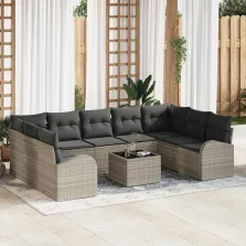   vidaXL Kerti Kanapé Szett párnával 10 pcs Világosszürke Poli rattan