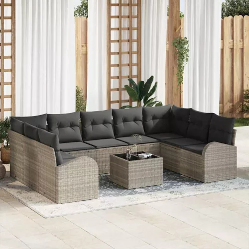 vidaXL Kerti Kanapé Szett párnával 10 pcs Világosszürke Poli rattan