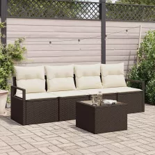   vidaXL Kerti Kanapé Szett párnával 5 pcs Barna és Krém 55 x 55 x 37 cm