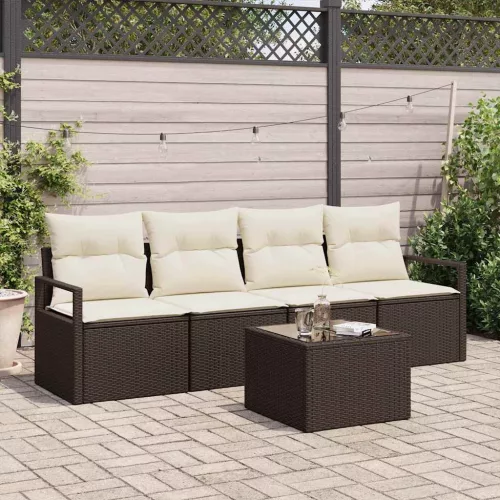 vidaXL Kerti Kanapé Szett párnával 5 pcs Barna és Krém 55 x 55 x 37 cm