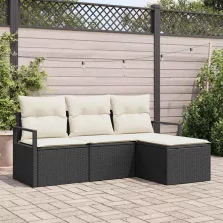   vidaXL Kerti Kanapé Szett párnával tárolóval 4 pcs Fekete és Krém