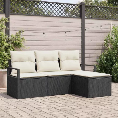 vidaXL Kerti Kanapé Szett párnával tárolóval 4 pcs Fekete és Krém