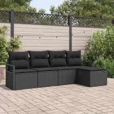  vidaXL Kerti Kanapé Szett 5 pcs Fekete Poli rattan, porfestett acél