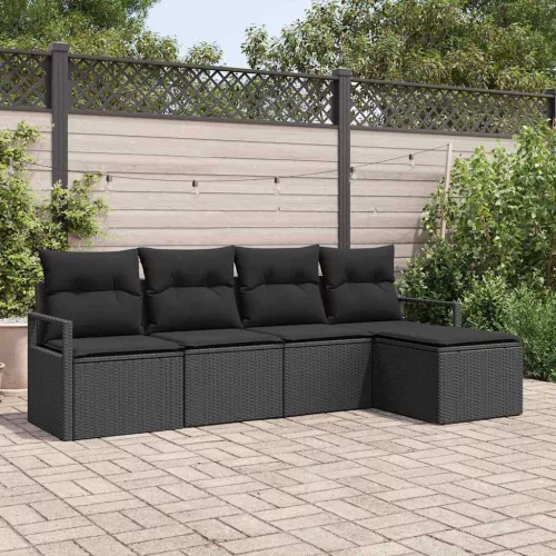 vidaXL Kerti Kanapé Szett 5 pcs Fekete Poli rattan, porfestett acél