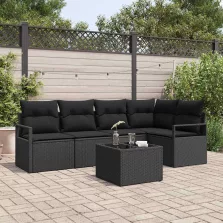   vidaXL Kerti Kanapé Szett 6 pcs Fekete Poli rattan és porfestett acél