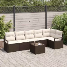   vidaXL Kerti Kanapé Szett párnával tárolóval 7 pcs Barna és Krém