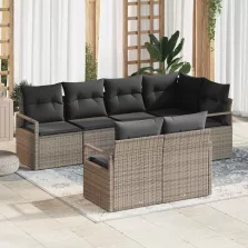   vidaXL Kerti Kanapé Szett 7 pcs Szürke Poli rattan és porfestett acél