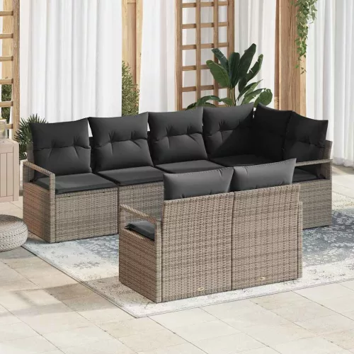 vidaXL Kerti Kanapé Szett 7 pcs Szürke Poli rattan és porfestett acél