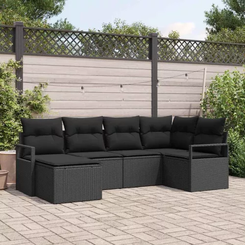vidaXL Kerti Kanapé Szett 6 pcs Fekete Poli rattan és porfestett acél