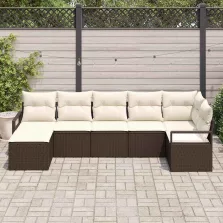   vidaXL Kerti Kanapé Szett párnával tárolóval 7 pcs Barna és Krém