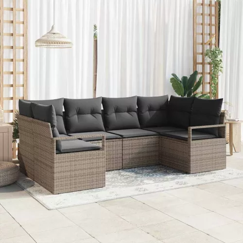 vidaXL Kerti Kanapé Szett 6 pcs Szürke Poli rattan és porfestett acél