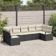   vidaXL Kerti Kanapé Szett párnával tárolóval 7 pcs Fekete és Krém
