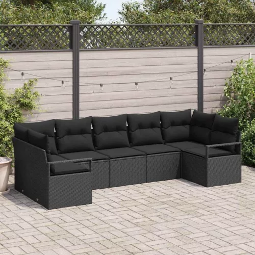 vidaXL Kerti Kanapé Szett 7 pcs Fekete Poli rattan, porfestett acél