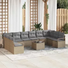   vidaXL Kerti Kanapé Szett párnával 11 pcs Beige és Világosszürke