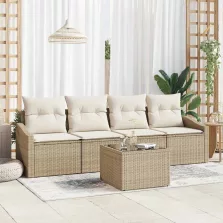   vidaXL 5 darabos kerti étkező garnitúra bézs poli rattan párnákkal