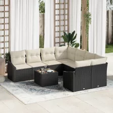   vidaXL Kerti Kanapé Szett 9 pcs Fekete és Krém 55 x 55 x 37 cm