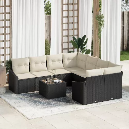 vidaXL Kerti Kanapé Szett 9 pcs Fekete és Krém 55 x 55 x 37 cm