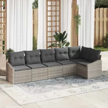  vidaXL Kert étkező szett párnával tárolóval 6 pcs Világosszürke