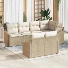   vidaXL Kert étkező szett párnával tárolóval 7 pcs Beige és krém